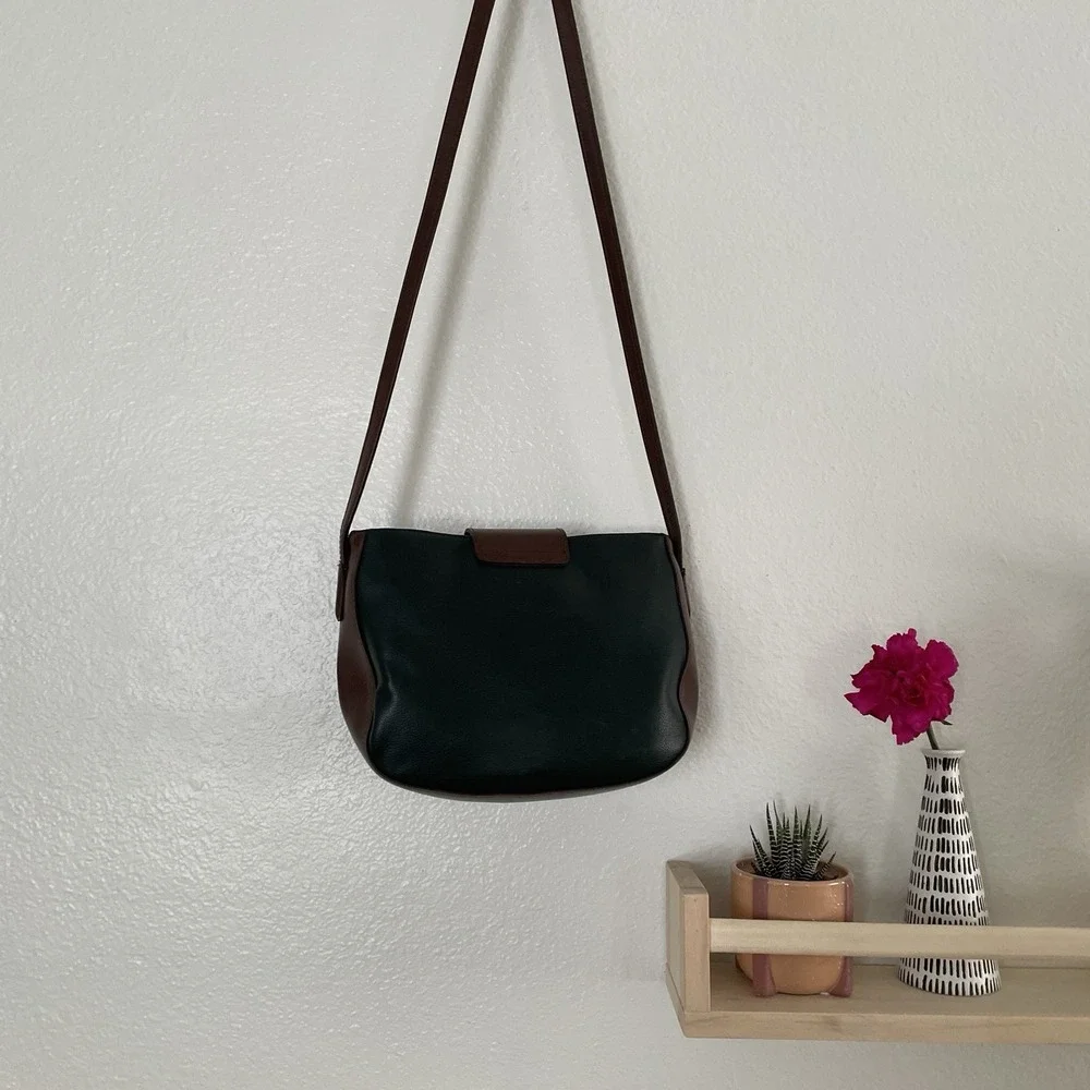 Liz Claiborne Compact Crossbody Forest Green Brown‎ Faux Leather Bag